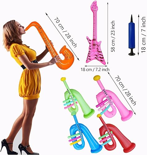 Miniatura 4 de Juego de guitarra inflable: juguete de estrella de rock con guitarra inflable, bajo, piano, tambor, micrófono y saxofón