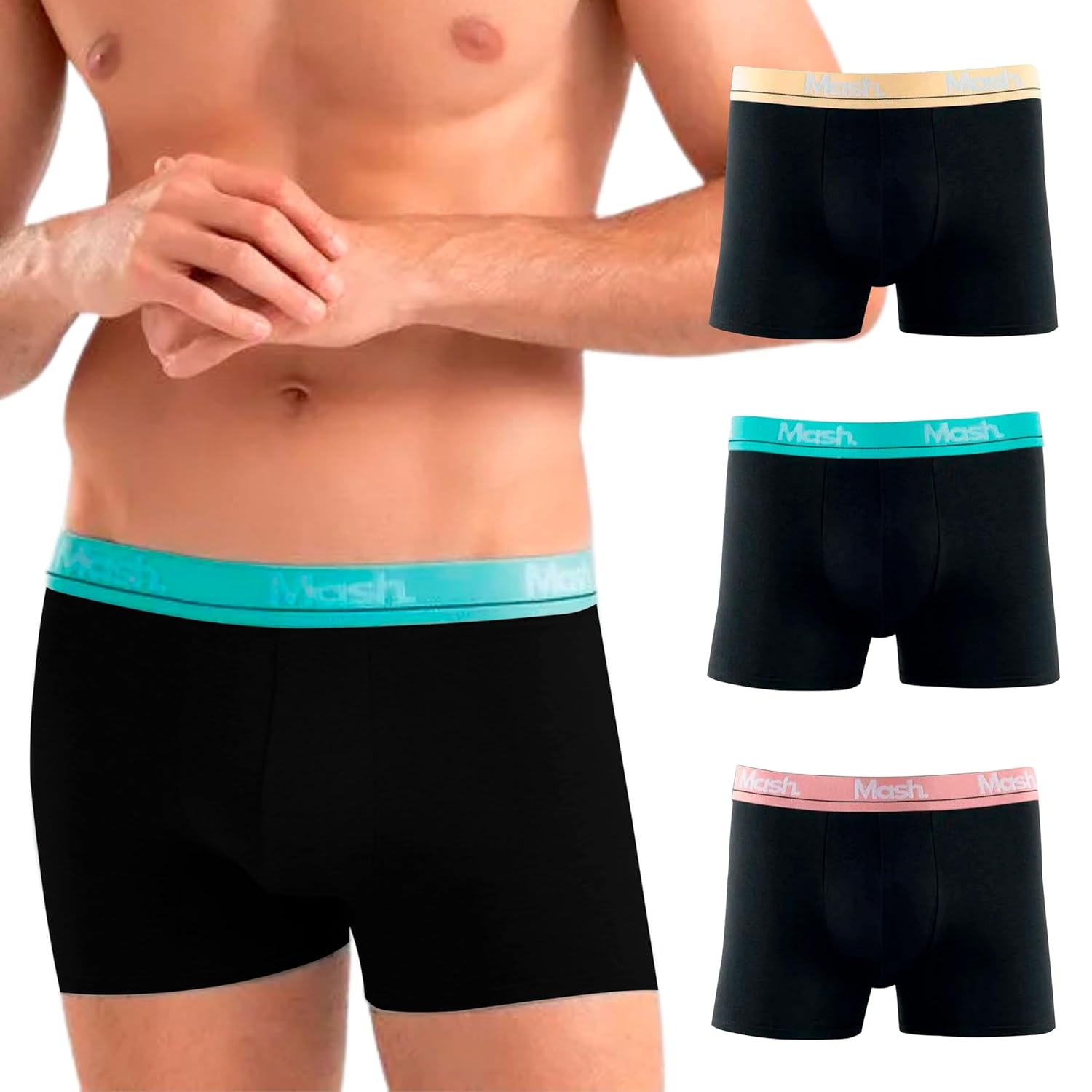 Kit 3 Cuecas Boxer Mash Algodão Respirável Cós Elástico 35MM Colorido Masculina