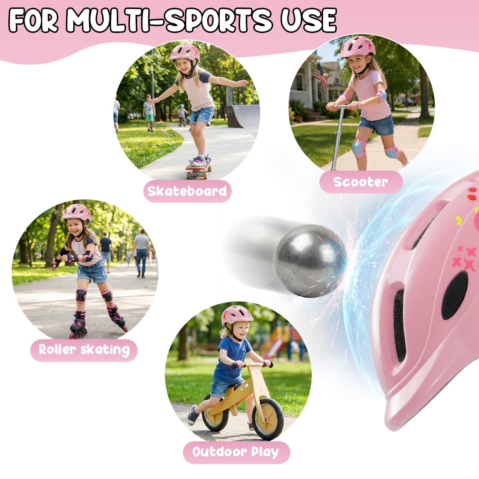 Favoto Casco Bici per Bambini - Leggero Regolabile Traspirante Casco Protettivo Antiurto per Bicicletta Monopattino Skateboard e Roller con Ventilazione e Fodera Lavabile, Certificato CE