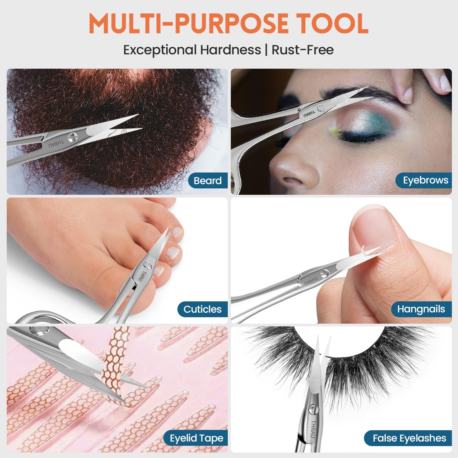 THRAU Ciseaux à Cuticules pour Gaucher – Acier Inoxydable Chirurgical avec Pointe Courbée Tranchante – Pour Cuticules, Ongles, Sourcils, Cils, Poils de Nez et Barbe – Idéal pour la Manucure
