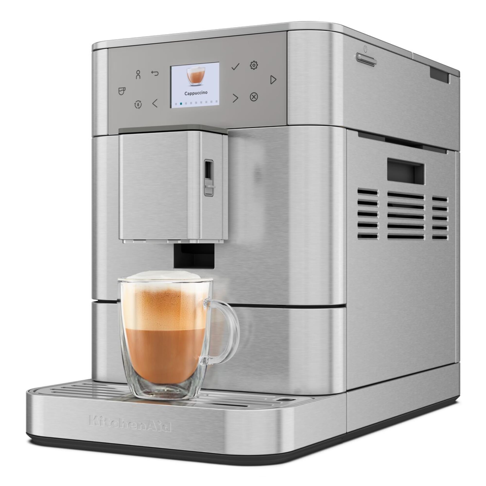 KitchenAid W pełni automatyczny ekspres do kawy I KF6 I gorące napoje od espresso do cappuccino I z 15 wstępnie ustawionymi napojami, automatycznym spienianiem i podgrzewaniem mleka (stal nierdzewna)