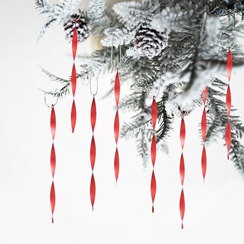 Miniatura 8 de AMS Adornos para Árbol de Navidad 24 Piezas Juego de Adornos de Carámbanos Retorcidos de Aluminio para Árbol de Navidad Fiesta de Año Nuevo Rojo