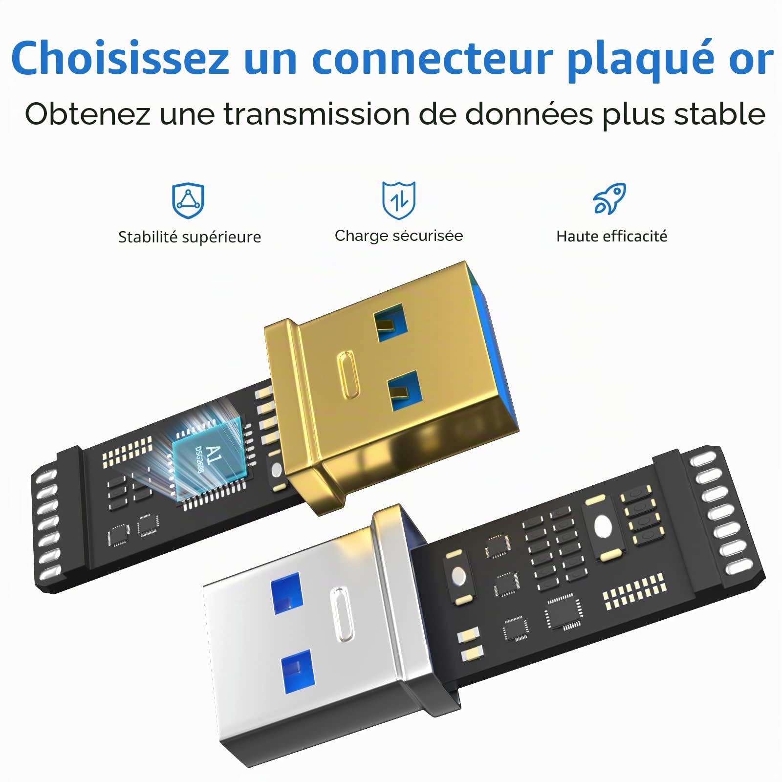 Câble d'extension USB 3.0 10 m, type A mâle vers femelle, actif avec 2 puces, amplificateur de signal et 1 port de charge USB-C, pour webcam, hub USB, Playstation, imprimante, appareil photo