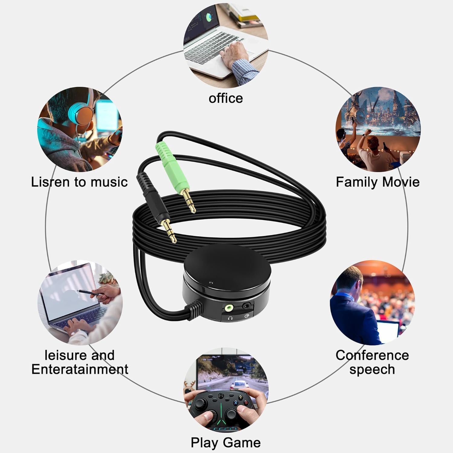 XMSJSIY Convertitore controllo volume altoparlanti computer cuffie audio 3,5 mm TRS cavo estensione 1,5 m