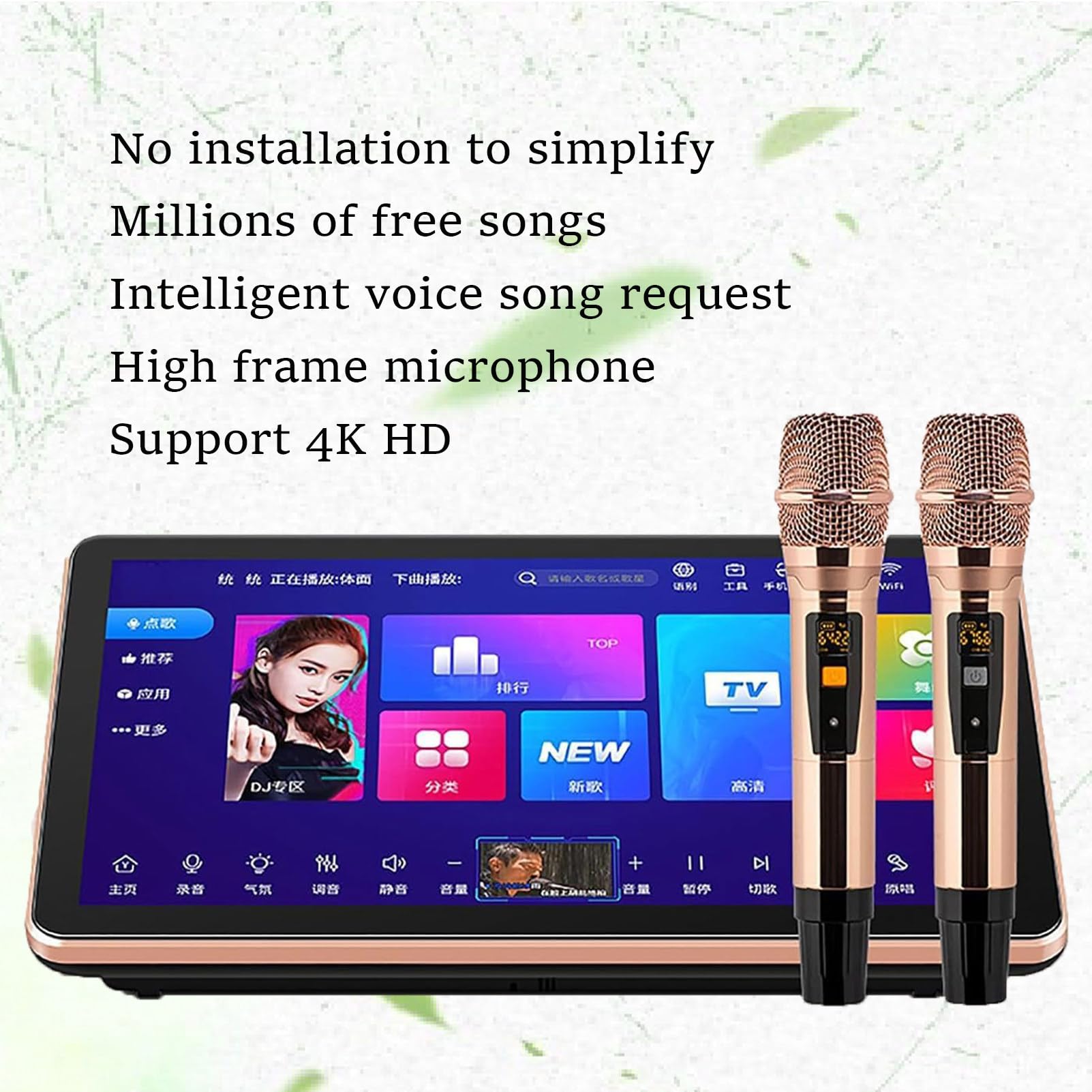 Schermo Tattile da 18,5 Pollici, Aggiornamento Tramite Cloud, Microfono Wireless, Schermo Tattile da 18,5 Pollici, Telecomando per Telefono E Controllo Tramite App Karaoke 8TB-Black