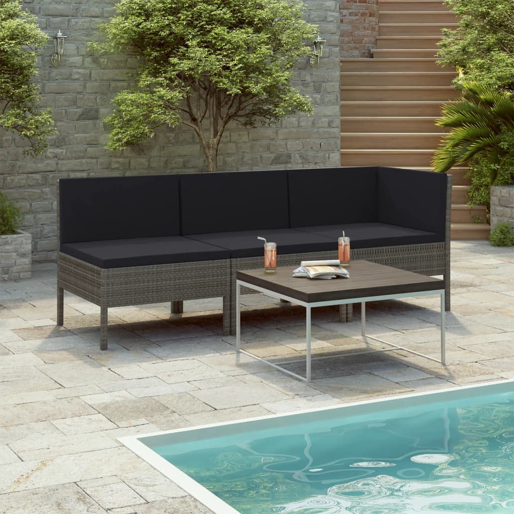 VIDAXL - Set Divani Da Giardino 4 Pz Con Cuscini In Legno Massello Nero