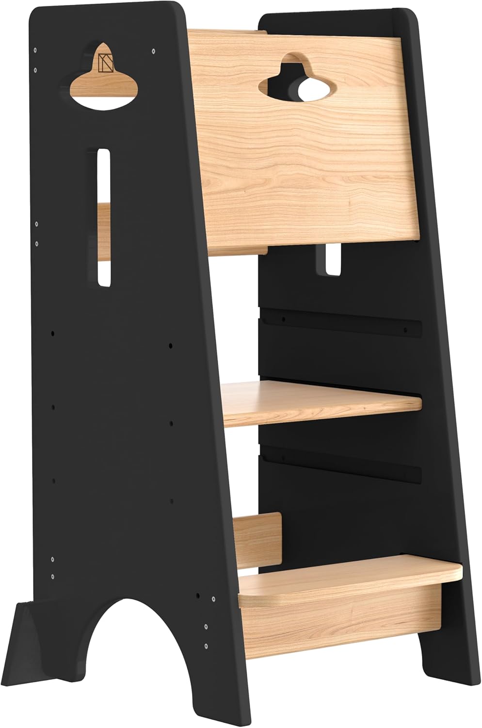 COSYLAND Toddler Stool with Safety Guard – 18MM/0.7IN Thick Wood Standing Tower for Learning with Reinforced Base – Parents' Assistant for Kitchen, Bathroom, Living Room (Gray)