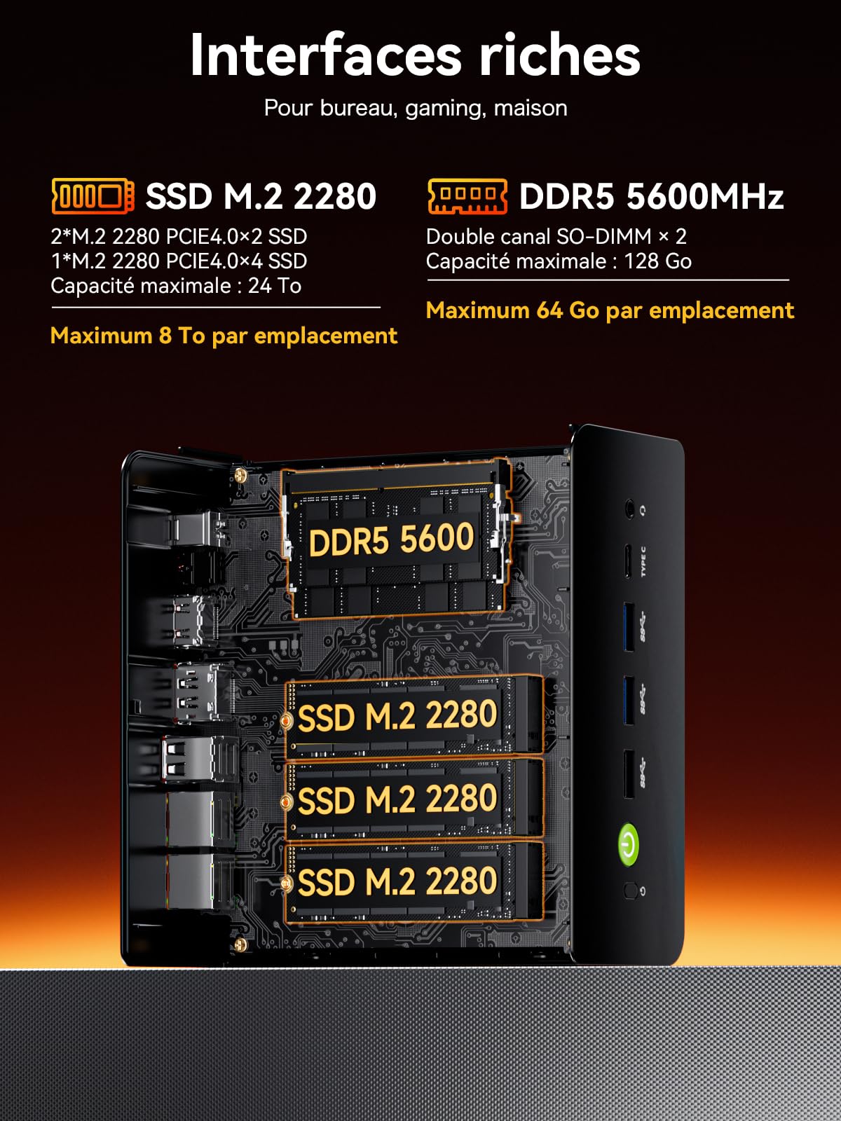 GMKtec K12 Gaming Mini PC Oculink AMD Ryzen 7 H 255 (Mis à Jour 8745HS) 32Go DDR5 RAM 512Go SSD, Ordinateur de Bureau Radeon 780M, 3X M.2 2280 Stockage, Dual NIC 2.5G, HDMI 2.1, USB4