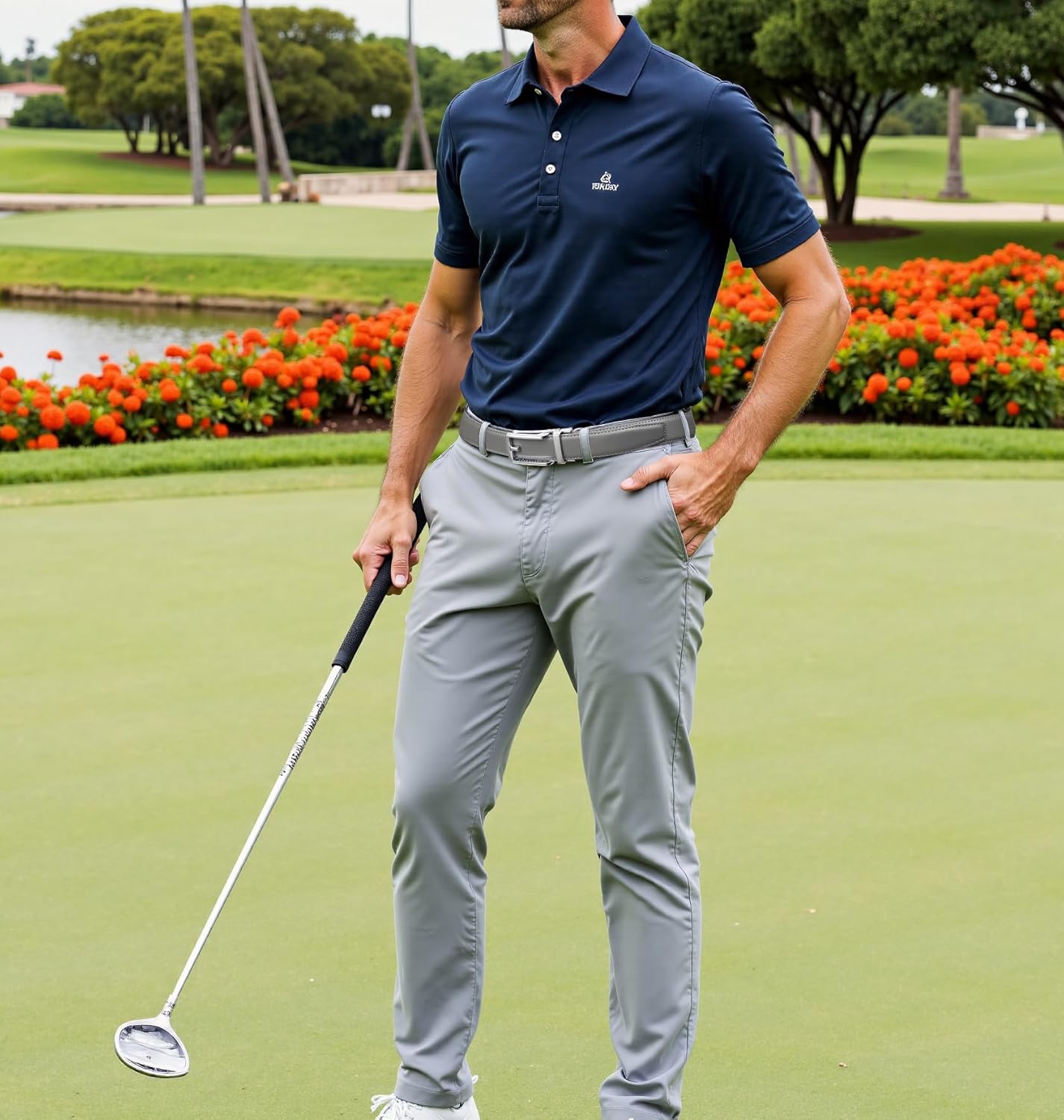 Founders & C Mens Ratchet Belt Leather Click 1 1/4" with Slide Buckle, Casual Dress Belt Adjustable - Image 3