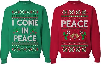 سويت شيرت Wild Bobby I Come in Peace Funny Matching His and Hers Couples Ugly Christmas Matching Couple Creweck