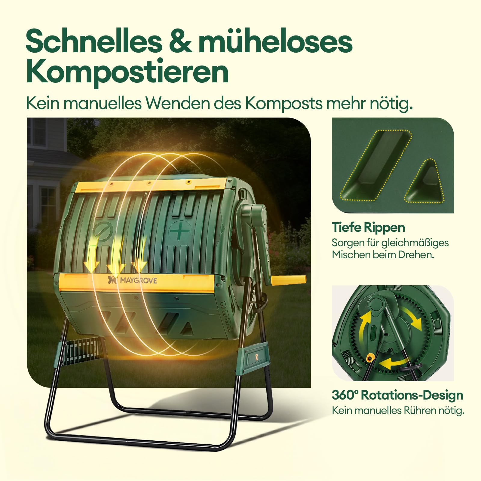 Maygrove 200L Gartenkompostierer, 53 Gallonen Doppelkammer Komposttumbler
