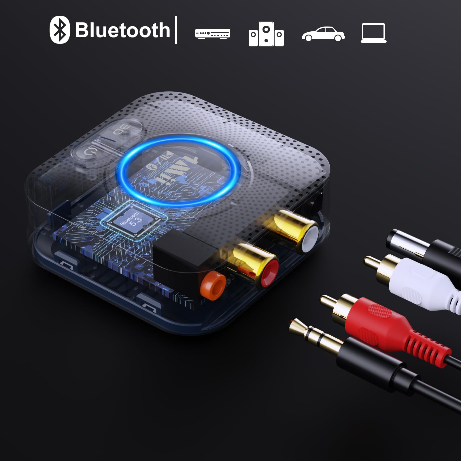 1Mii B06HD Ricevitore Audio Bluetooth 5.3, Adattatore Bluetooth per Sistema Stereo HiFi Domestico, con Audio Surround 3D a Bassa Latenza aptX HD, 15 Ore di Riproduzione, Jack AUX RCA da 3.5mm