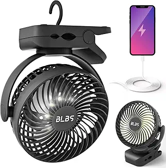 Portable Fan - 65H 12000mAh Tent Fans for Camping - Camping Fan Rechargeable with Output Ports, Battery Powered Fan with Hanging Hook, Camping Fans for Tents, Rechargable Fan for Camping-Black