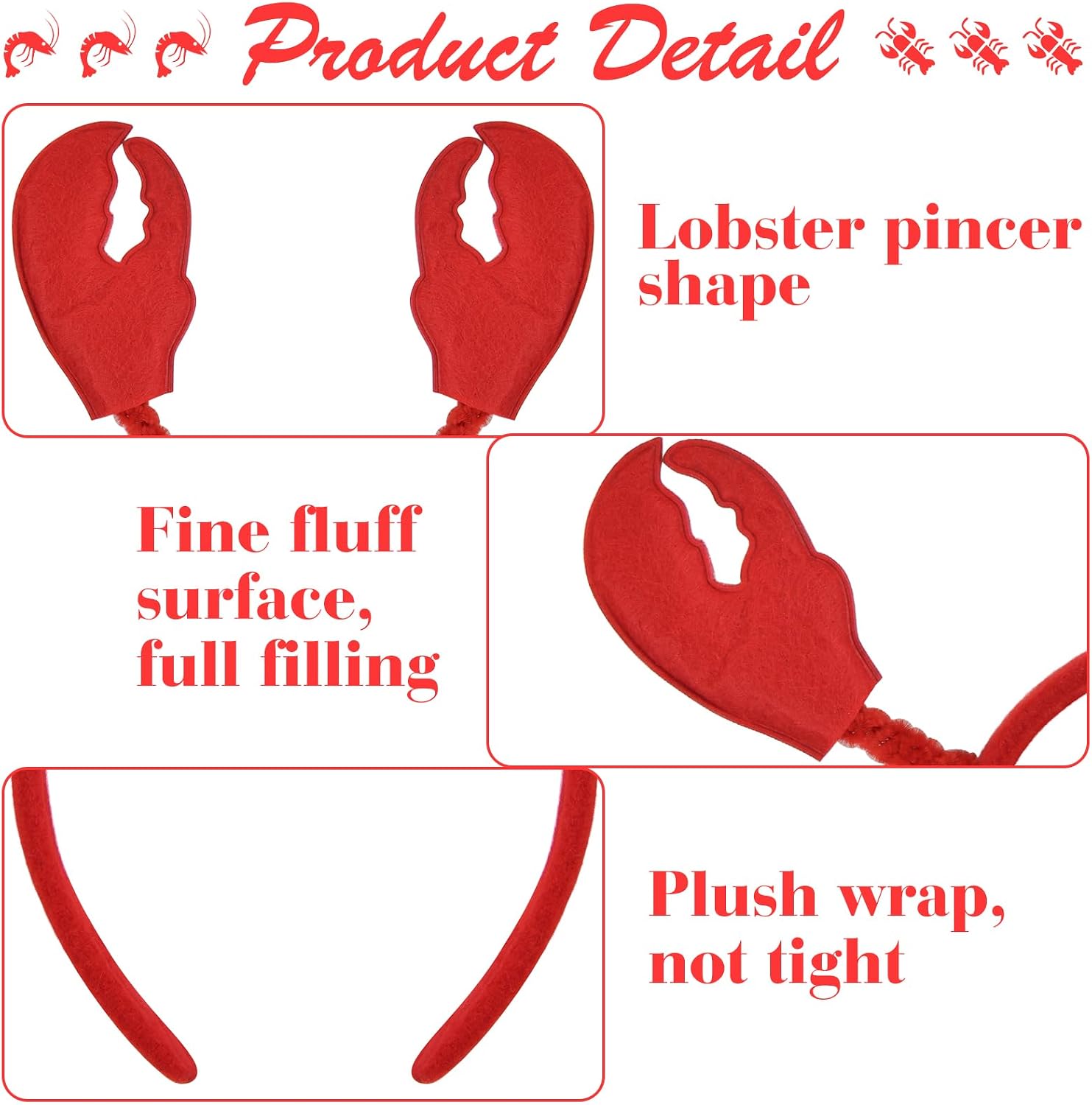 Mototo Crab Lobster Headbands Hoop Lobster Headwear Red Lobster Hair Hoop Crayfish Claws for Lobster Animal Cosplay Party