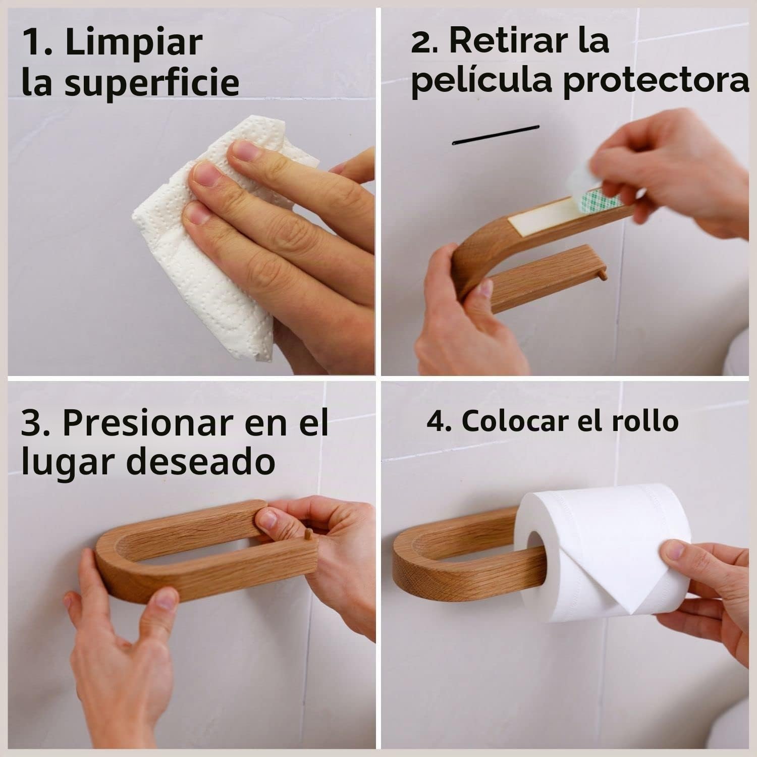 DEKAZIA® portarrollos Papel higiénico Madera Roble sin Taladro WC | porta rollos, autoadhesivo, almacenaje, sin agujeros, decoración baño