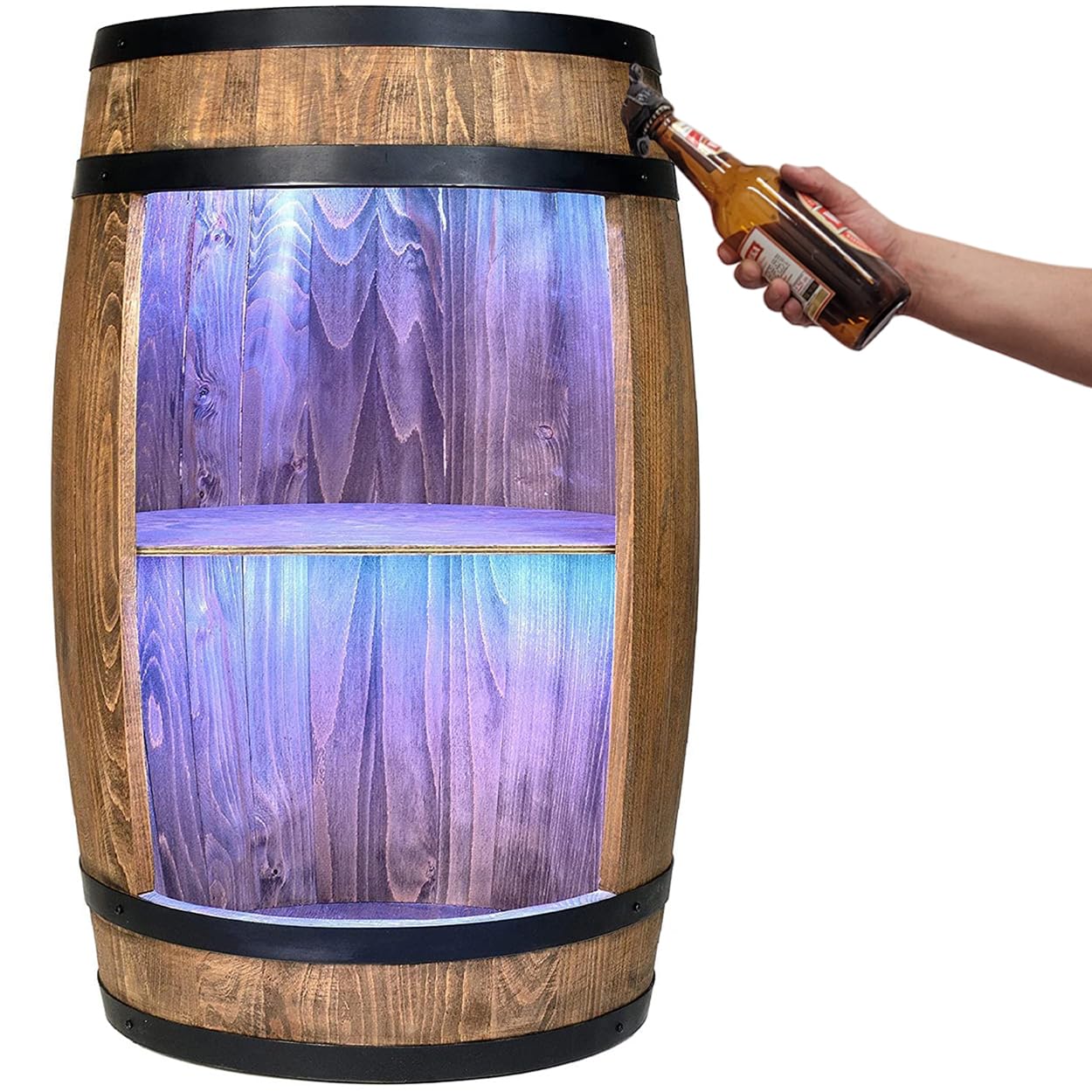 weeco Beczka na wino stolik barowy + otwieracz do butelek + LED RGB. Mini regał barowy okrągły, meble do salonu, stojak na wino, dekoracyjny, barek na wino, bar domowy, stojak na wino, 80 x 50 cm