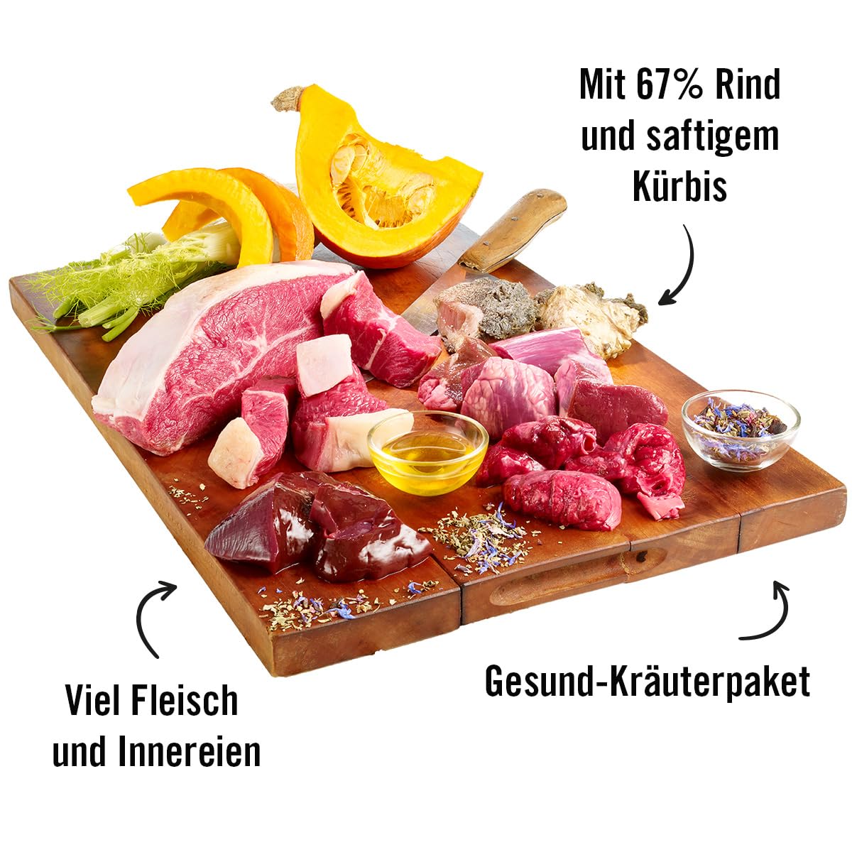 Dogs'n Tiger Adult Premium cibo per cani Guadn, cibo umido, ricetta adatta agli animali con 67% di carne di manzo, olio di semi di lino ed erbe aromatiche, senza zucchero, cereali e aromi artificiali,