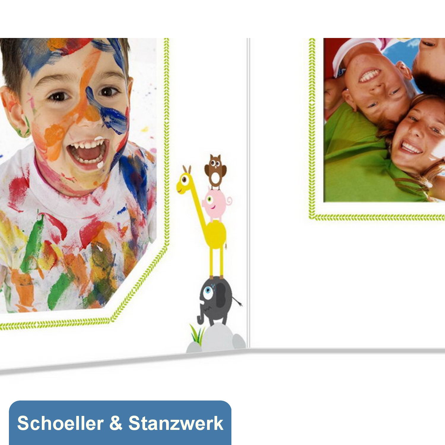 Schoeller & Stanzwerk© - 25 Stück 3-teilige Kindergarten- / Schulfotomappe für 13x18 cm Fotos - mit farbigem Druck"Musikanten"