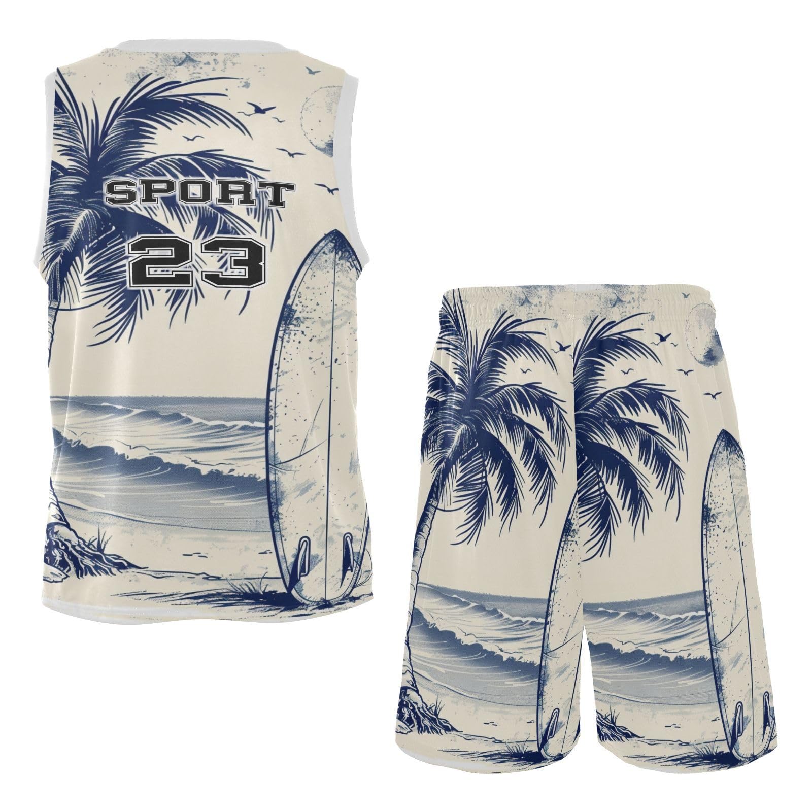 FLildon Beach Surfboard Boys Basketball Jersey Set Tank Top Shorts Tracksuit Sport Training Suit for Kids, XL