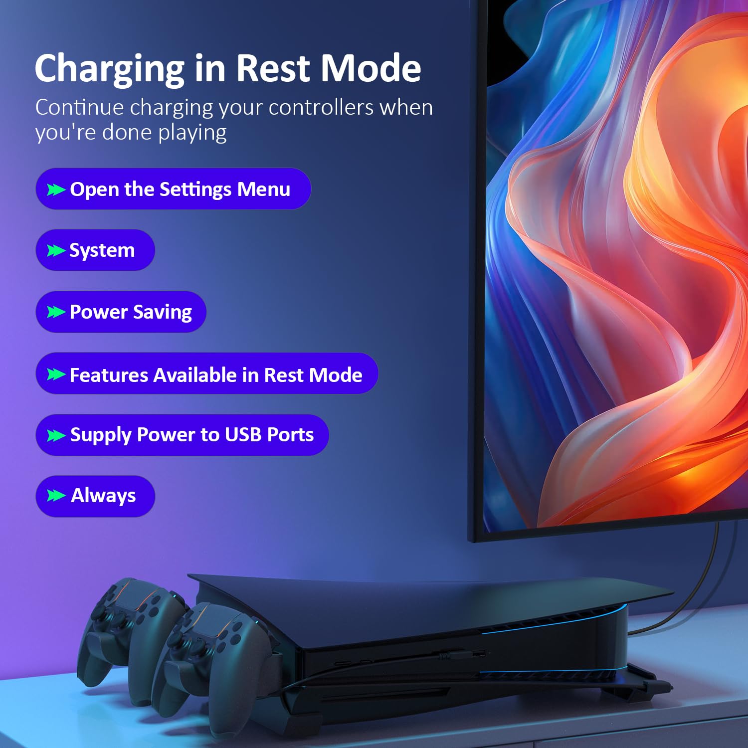 NexiGo PS5 Horizontal Stand with Charging Station for PS5 and Edge Controllers, Silent Cooling Fan with Adjustable Speed, [Auto Power On/Off], Compatible with PS5 Disc & Digital Editions, Black