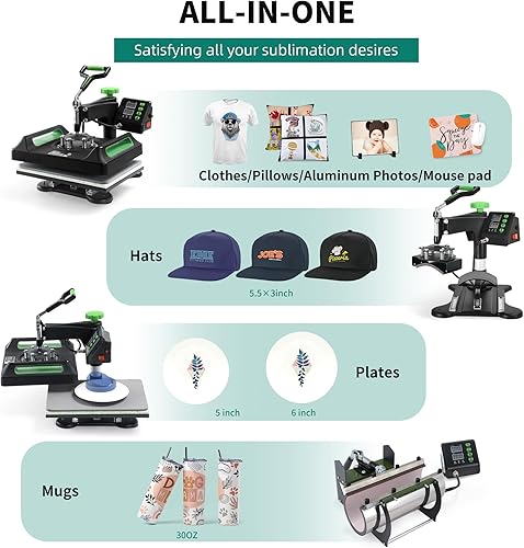 Miniatura 2 de YITAHOME Máquina de prensa de calor para camisetas de 15 x 15, prensa de calor 5 en 1 de 30 onzas, transferencia de calor de sombrero, rotación de