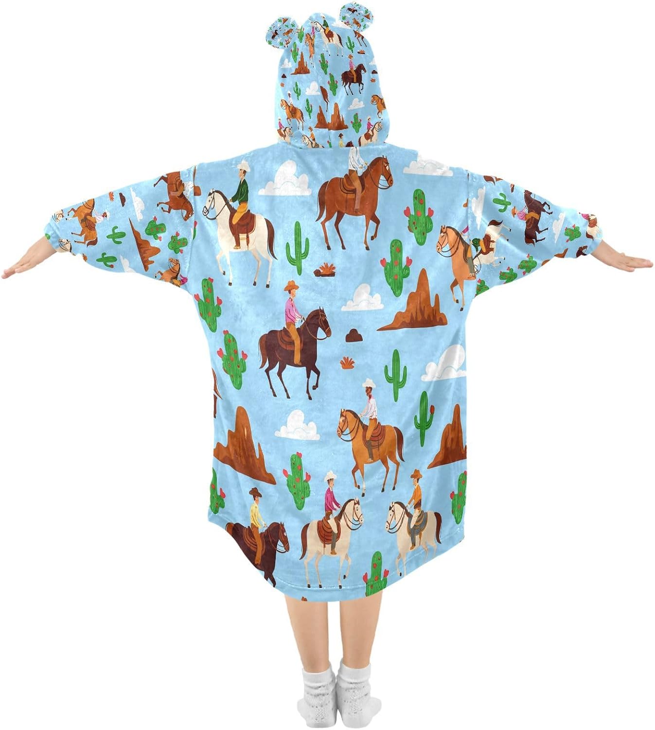 Kigai Cowboy Horse Wearable Blanket Hoodie for Kids Oversized Hooded Sweatshirt Flannel Blanket with Pocket