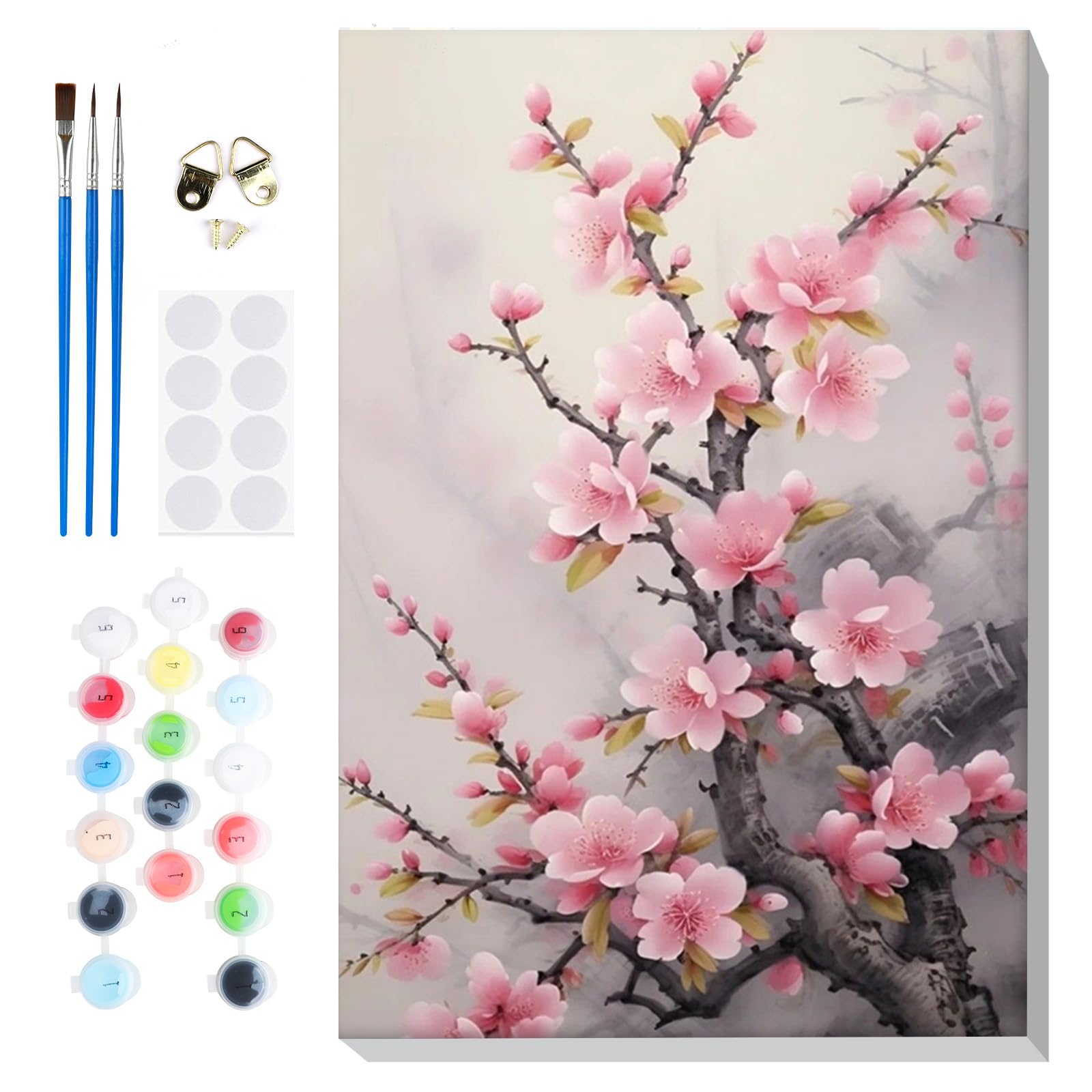 Lxmsja Paint by Numbers Cherry Blossoms for Adults Beginners with Frame, Painting by Numbers Flowers on Canvas, DIY Acrylic Painting Art and Crafts Kit Gifts for Home Wall Decor, 8x12in