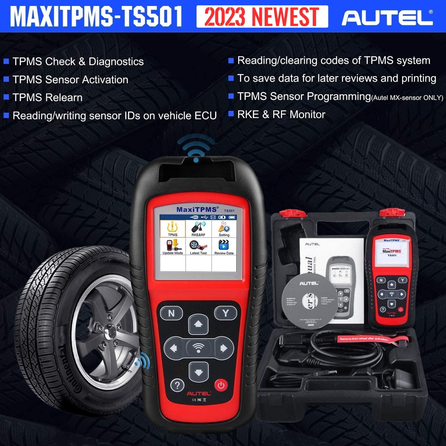 Autel MaxiTPMS TS501 TPMS Programming Tool, 2023 Upgraded Car TPMS Scan Tool of TS408, TS401, Activate/Relearn All Known TPMS Sensors, Program MX-Sensor [315 & 433MHz], TPMS Diagnostics & Reset