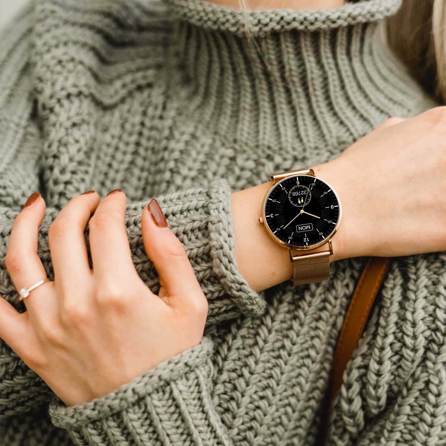 XCOAST SIONA 2 Damen Smartwatch Roségold 1,3" AMOLED Fitnessuhr Herzfrequenz Blutdruck SPO₂ IP68 wasserdicht 7 Tage Akku Android iOS