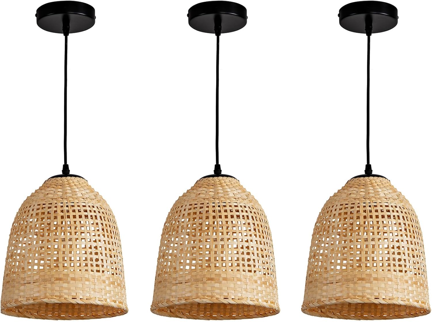 3 Pack Bamboo Pendant Light,9.8inch Hand-Woven Bamboo Rattan Hanging Lamp Shade for Dining Living Bedroom Farmhouse Kitchen