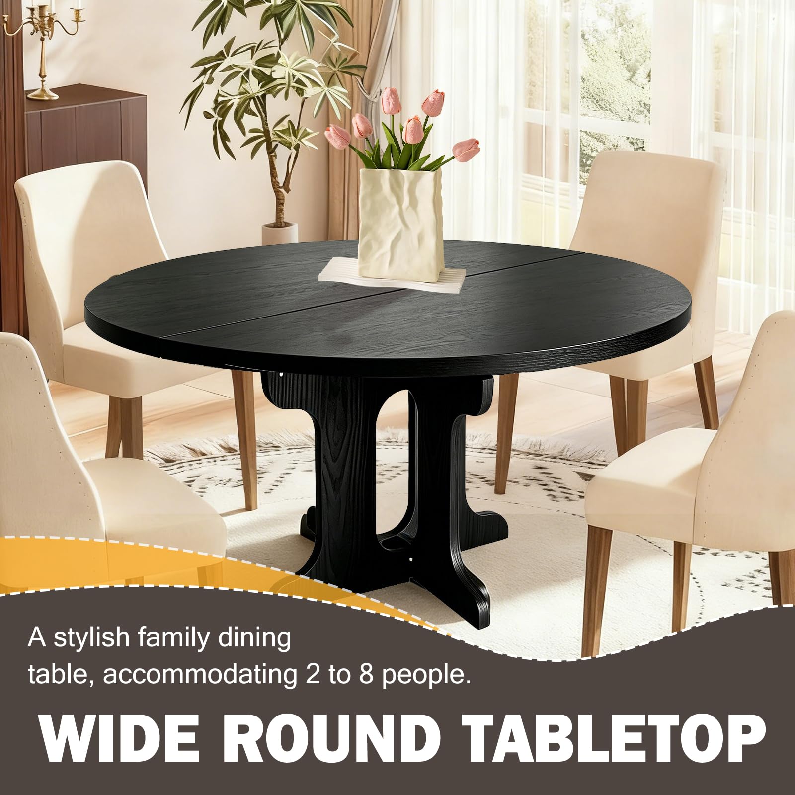 Tavolo da pranzo allungabile, 90-120 cm, rotondo/ovale, tavolo da cucina in MDF per 2-8 persone, altezza 75 cm, moderno tavolo da pranzo per soggiorno, cucina, base in legno incrociato, salvaspazio