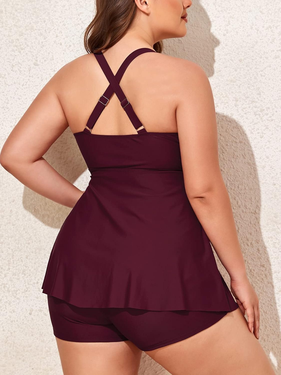 Summer Mae Women Plus Size Two Piece Tankini Swimsuits Flowy Bathing Suits Tummy Control Swimwear with Shorts - Image 2