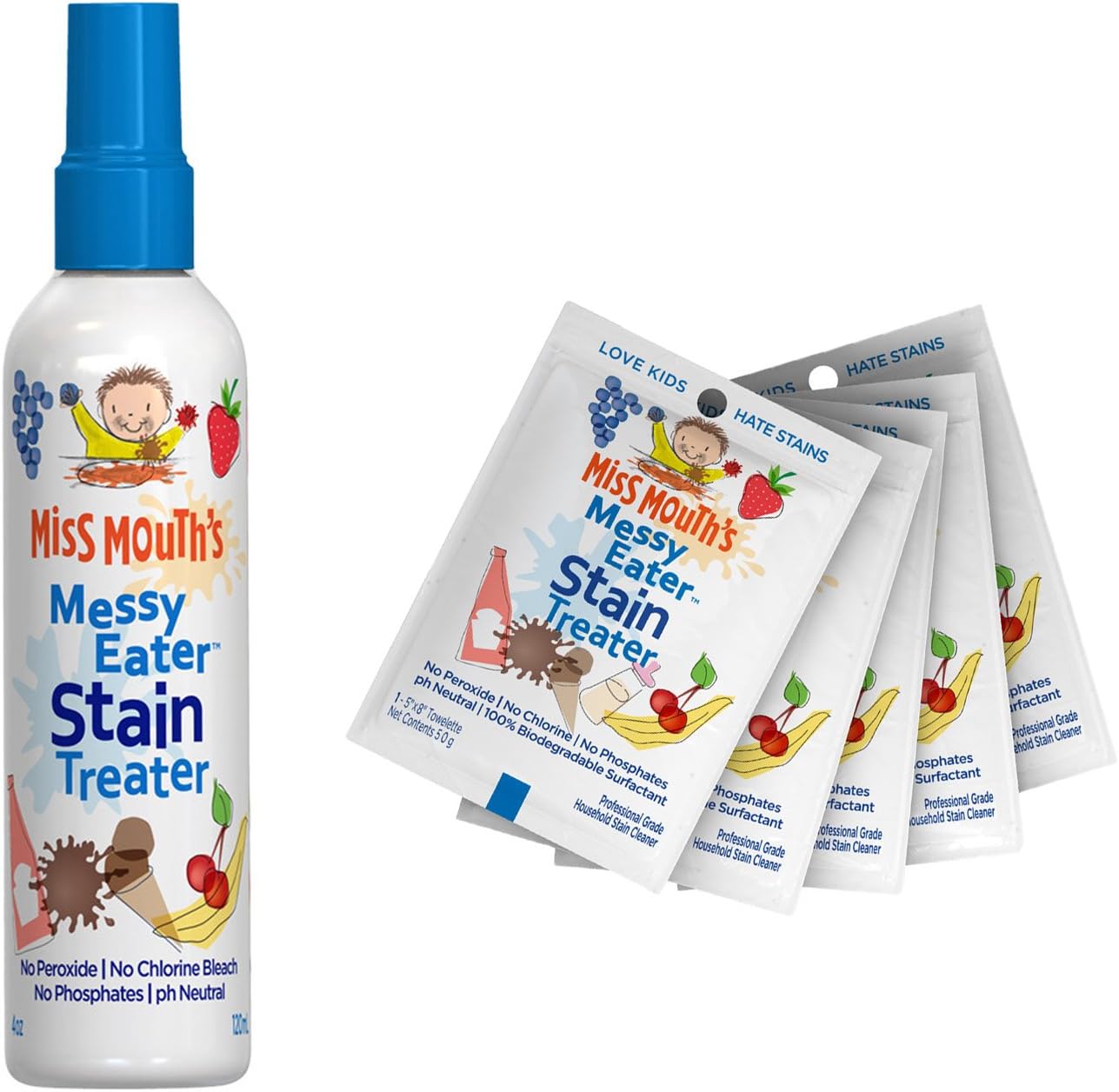 Miss Mouths Messy Eater Stain Treater, 4 ounce Bottle & 10 Portable Wipes