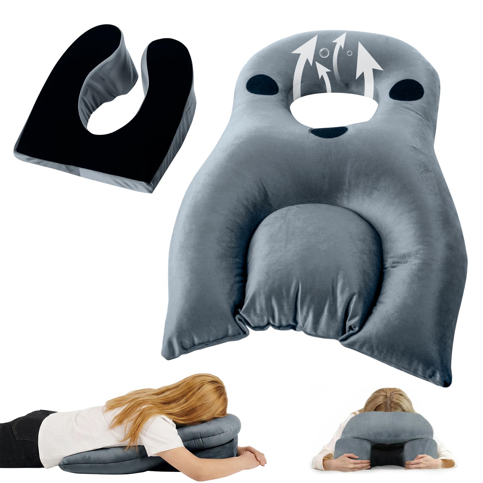 Bauchschläferkissen mit Kopfloch, Face Down Recovery Pillow für Retina- & Augen-OP, Vitrektomie & BBL Erholung, erhöhtes Keilkissen mit Atemöffnung, weicher Flanell & Samtfüllung für Bauchlage