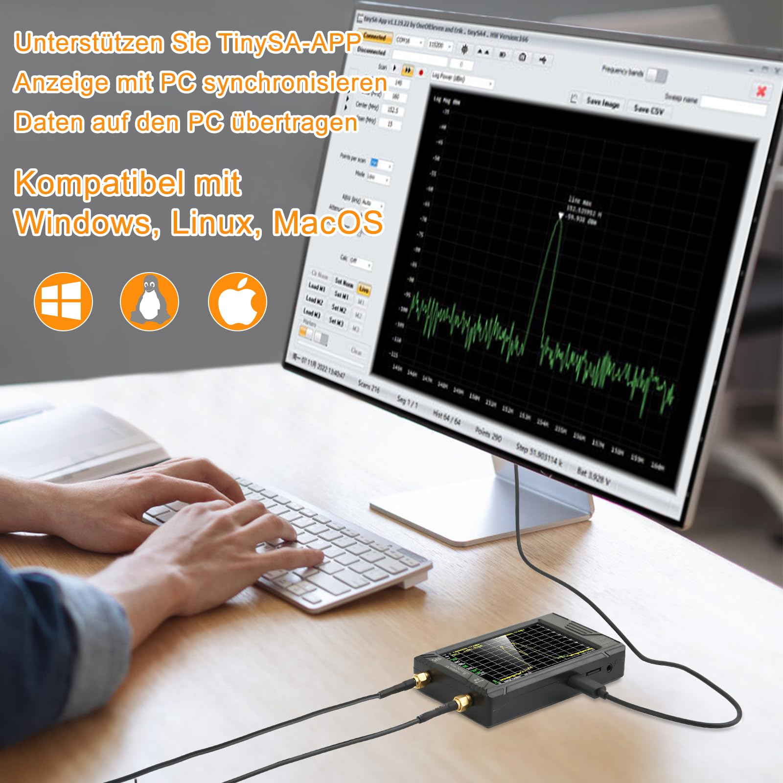 TinySA Ultra Spektrumanalysator, 100kHz-5,3GHz Handheld Frequenzanalysator 4-Zoll empfindlichem Touchscreen, 2-in-1-Signalgenerator 100kHz bis 800MHz Eingang | 32GB SD-Karte,ESD-Schutzfunktion