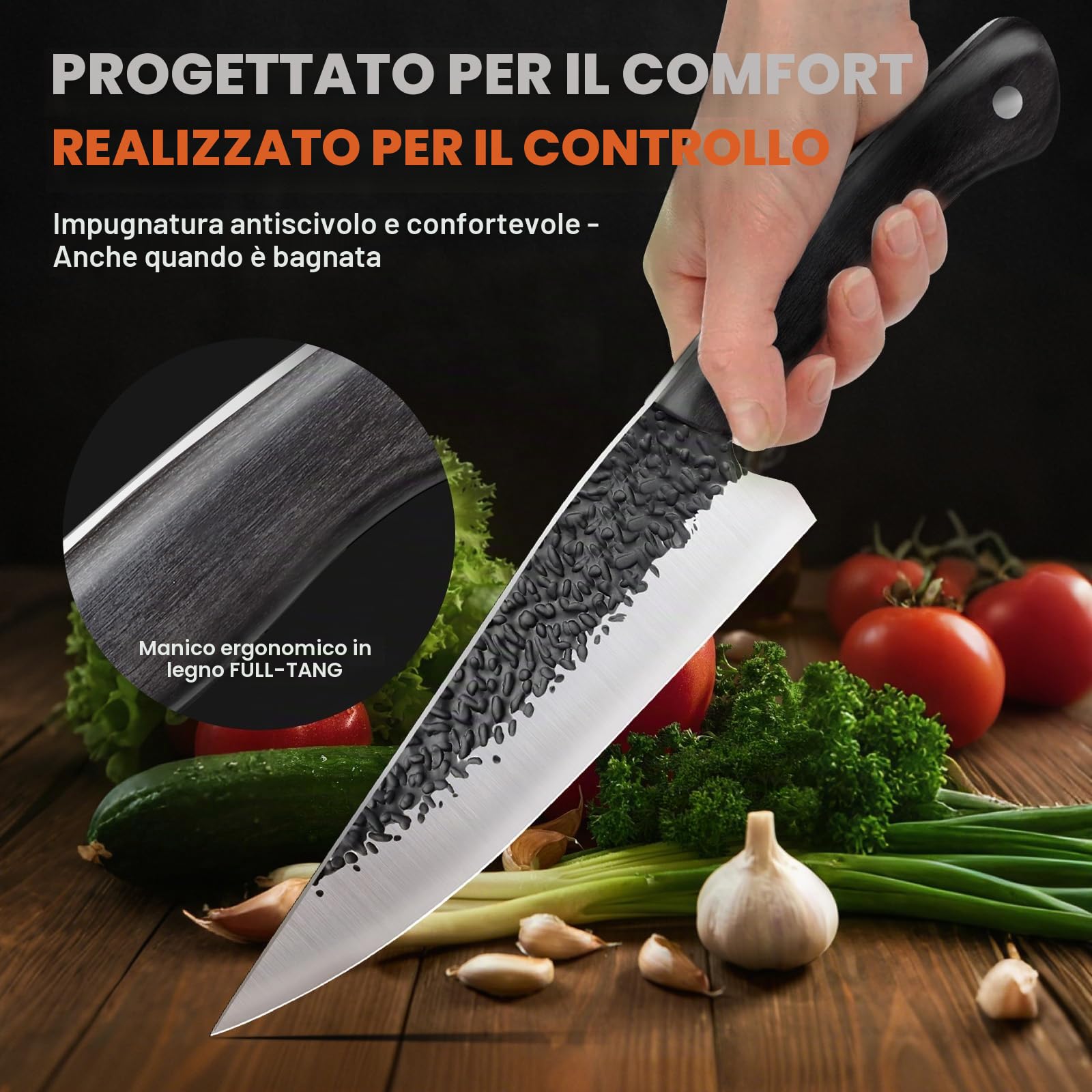 Purple Dragon Set di Coltelli da Cucina 3 Pezzi in Acciaio al Carbonio | Acciaio al Carbonio, Manico Ergonomico, Set 3 Pezzi con Coltello Cucina, Santoku e Pelapatate per Uso Quotidiano Domestico