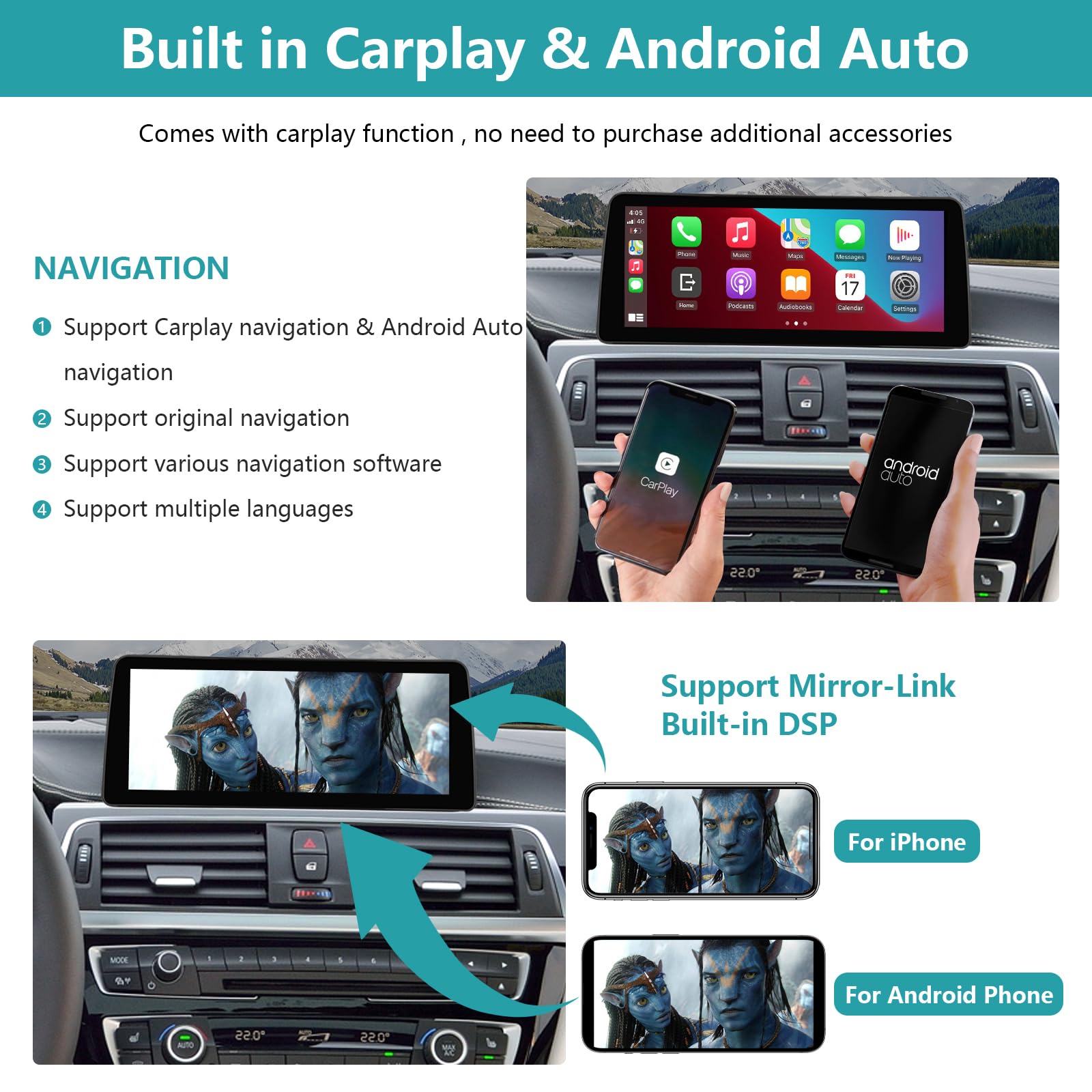 Pantalla táctil de Radio de Coche de 10,25 Pulgadas para BMW Serie 1 E81/E82/E87/E88 2004-2008 con Sistema CCC, Compatible con Apple CarPlay/Android Auto/Mirrorlink/Navegación