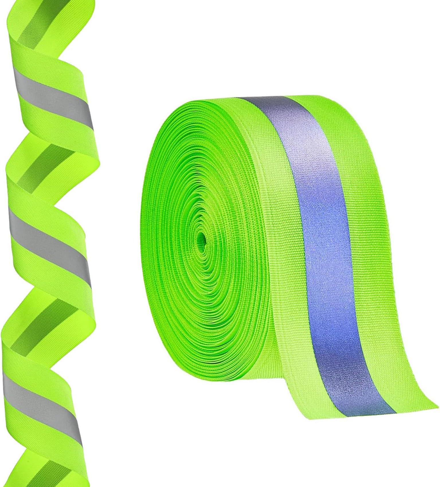 2" x 33ft Reflective Ribbon, 2 cm Reflective Width High Visibility Fabric Florescent Webbing Ribbon Sew on, Nylon Silver Reflective Strip for Warning Safety Trim Deco on Vest Belt Jacket, Green