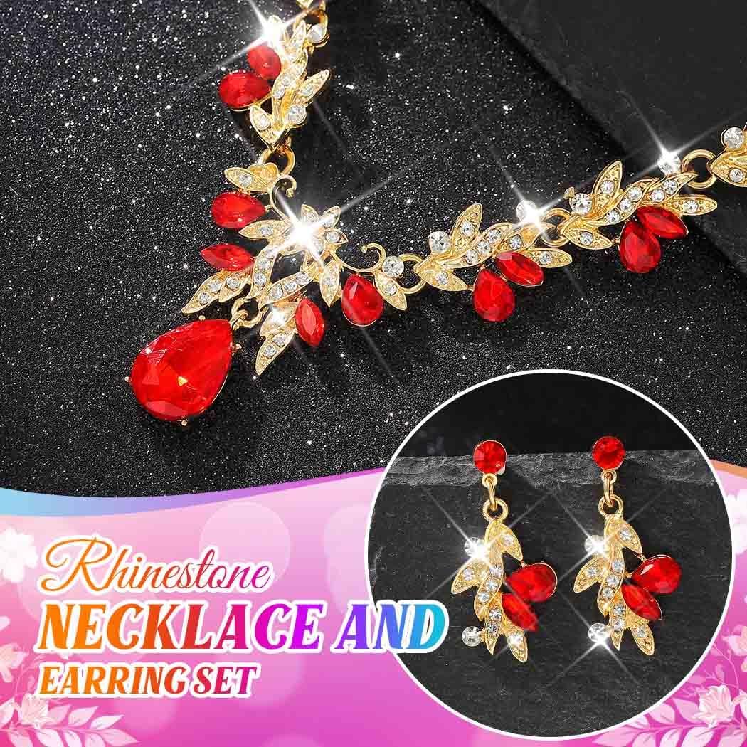 Unicra Rhinestone Bridal Wedding Jewelry Sets Gold Necklace Earrings Set Leaf Prom Formal Costume Jewelry Set for Women and Brides - Image 8