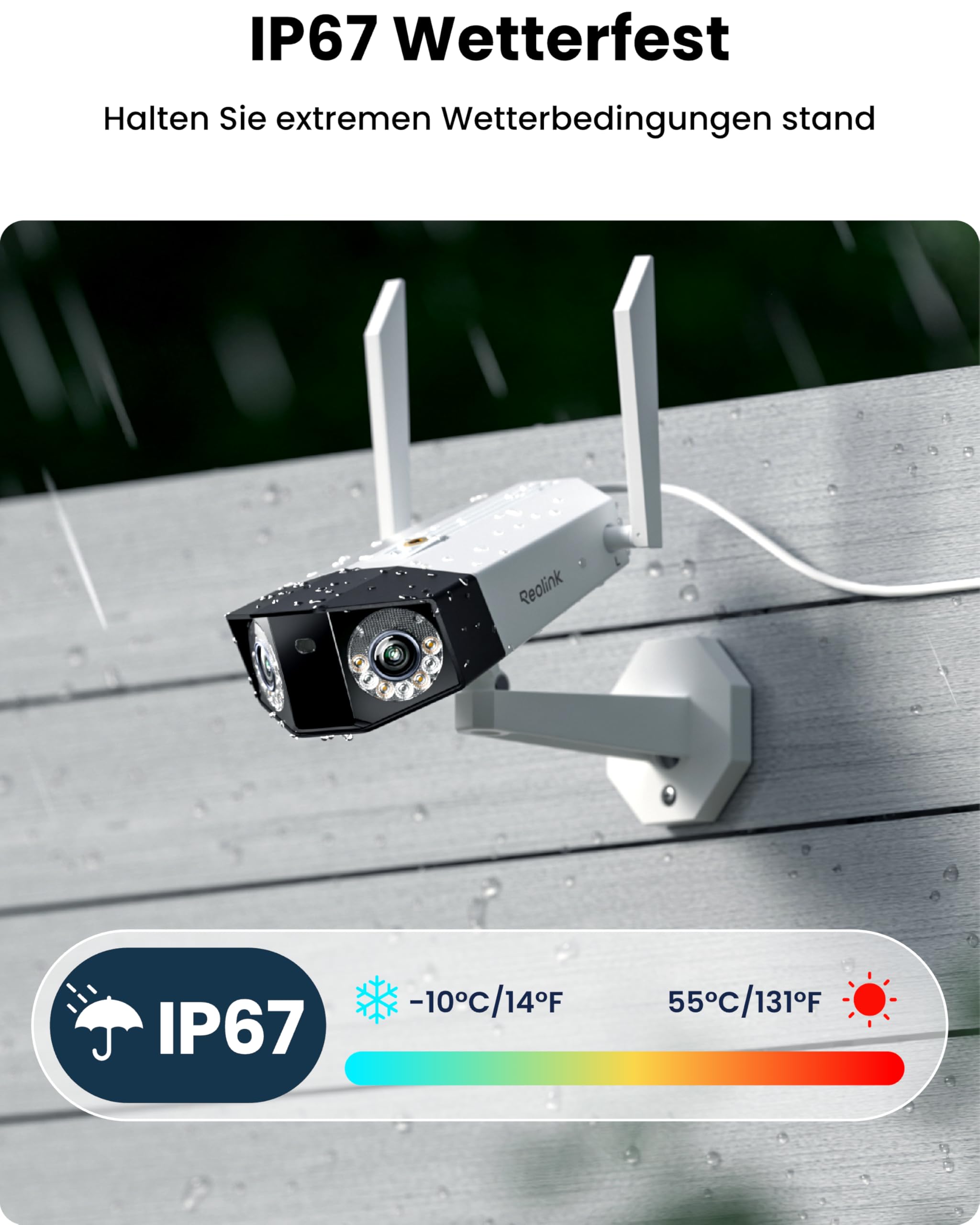 Reolink 16MP Wi-Fi 6 Überwachungskamera Aussen WLAN mit 180° Panoramablick | Bewegungsspur, Dual-Lens WLAN Kamera Outdoor, 30m Farbnachtsicht, 24/7 Aufzeichnung, Person/Auto/Tiererkennung, Duo 3 WiFi