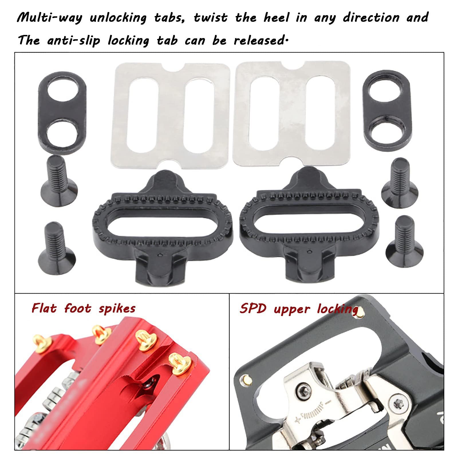 Pedales de Bicicleta de montaña, Plataforma Dual multiplataforma, compatibles con calas SPD, rodamientos, Ligeros, de Aluminio, con calas para Carretera.(Red)