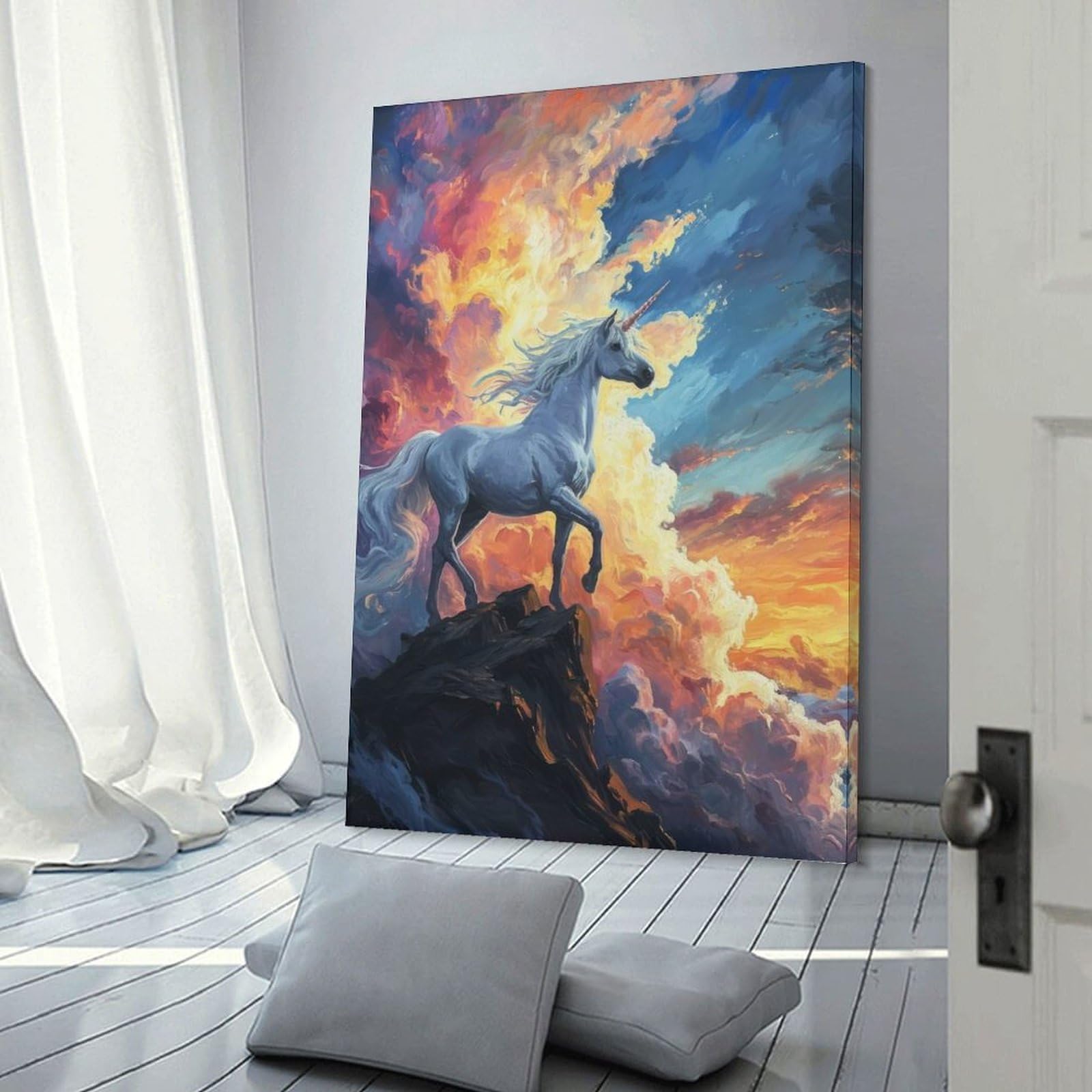 Junmoney Mystical Unicorn Sunset Home Decor Wall Art, 24x36inch(60x90cm), for Wall Displays, Bedrooms Or Room Updates, Ideal for Building A Coordinated Art Wall