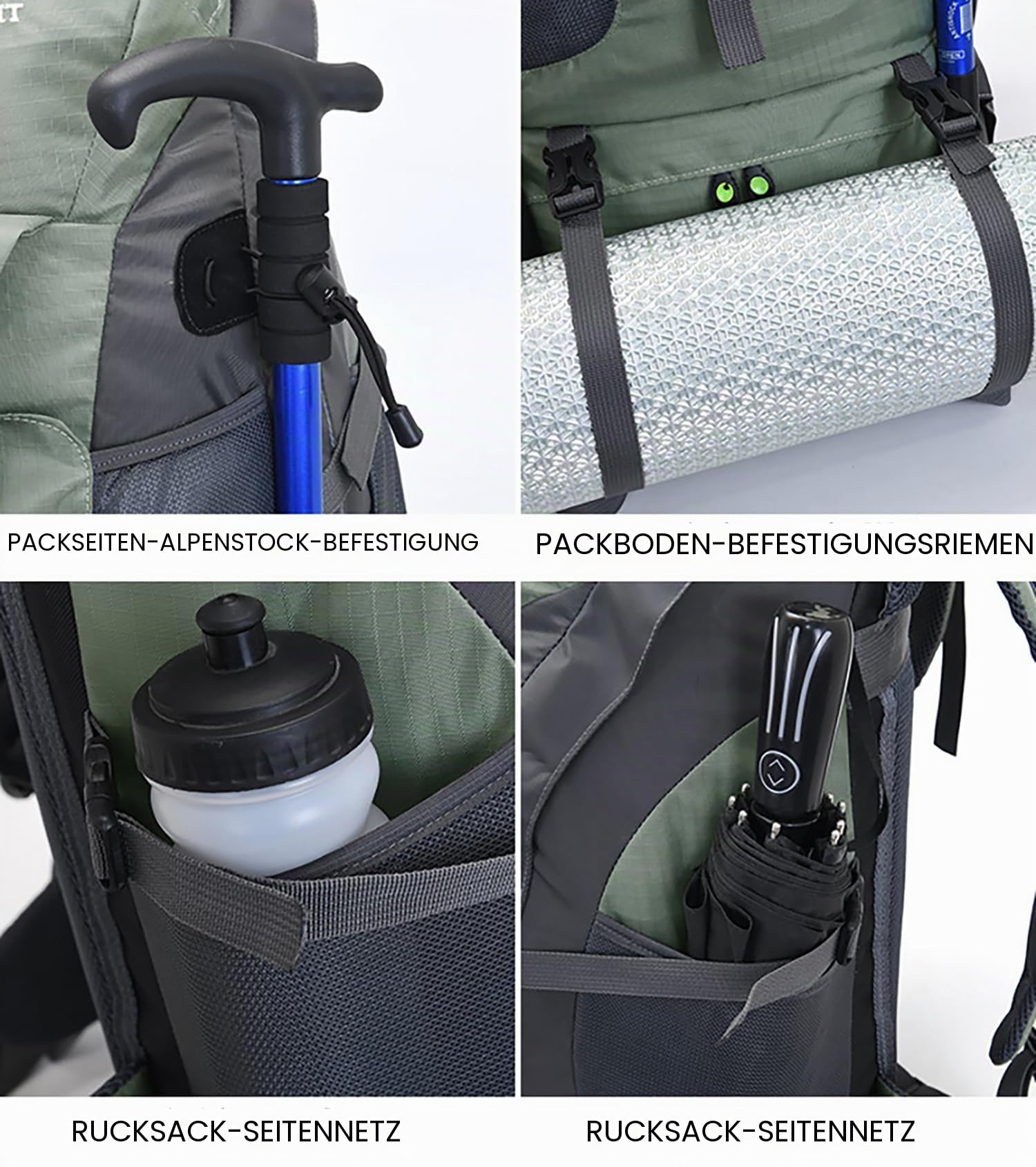 Bseash 50L Leichter wasserfester Wanderrucksack, Outdoor Sport Tagesrucksack Multifunktions Reisetasche für Klettern Camping Reisen (Armeegrün – mit Schuhfach)