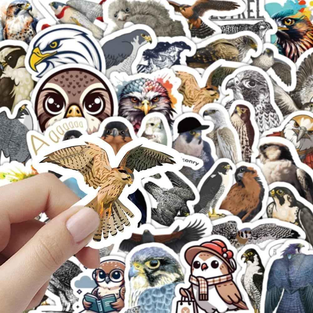 50 Pcs Falcon Stickers Laptop Car Scrapbook Phone Skateboard Suitcase Luggage Bike Eagle Vinyl Waterproof Aesthetic Personalised Stickers for Teens Boys Girls Adults - Image 3