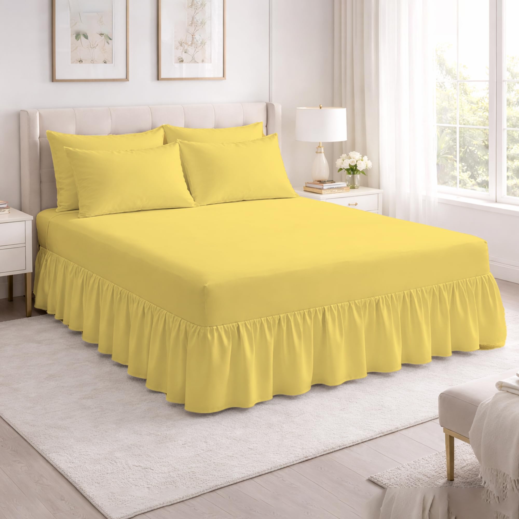 Reliance Bedding 100% Egyptian Cotton Single Valance Fitted Sheet – 400 Thread Count Luxury Double Bed Sheet with Elegant Frill, Ultra-Soft, Breathable & Durable
