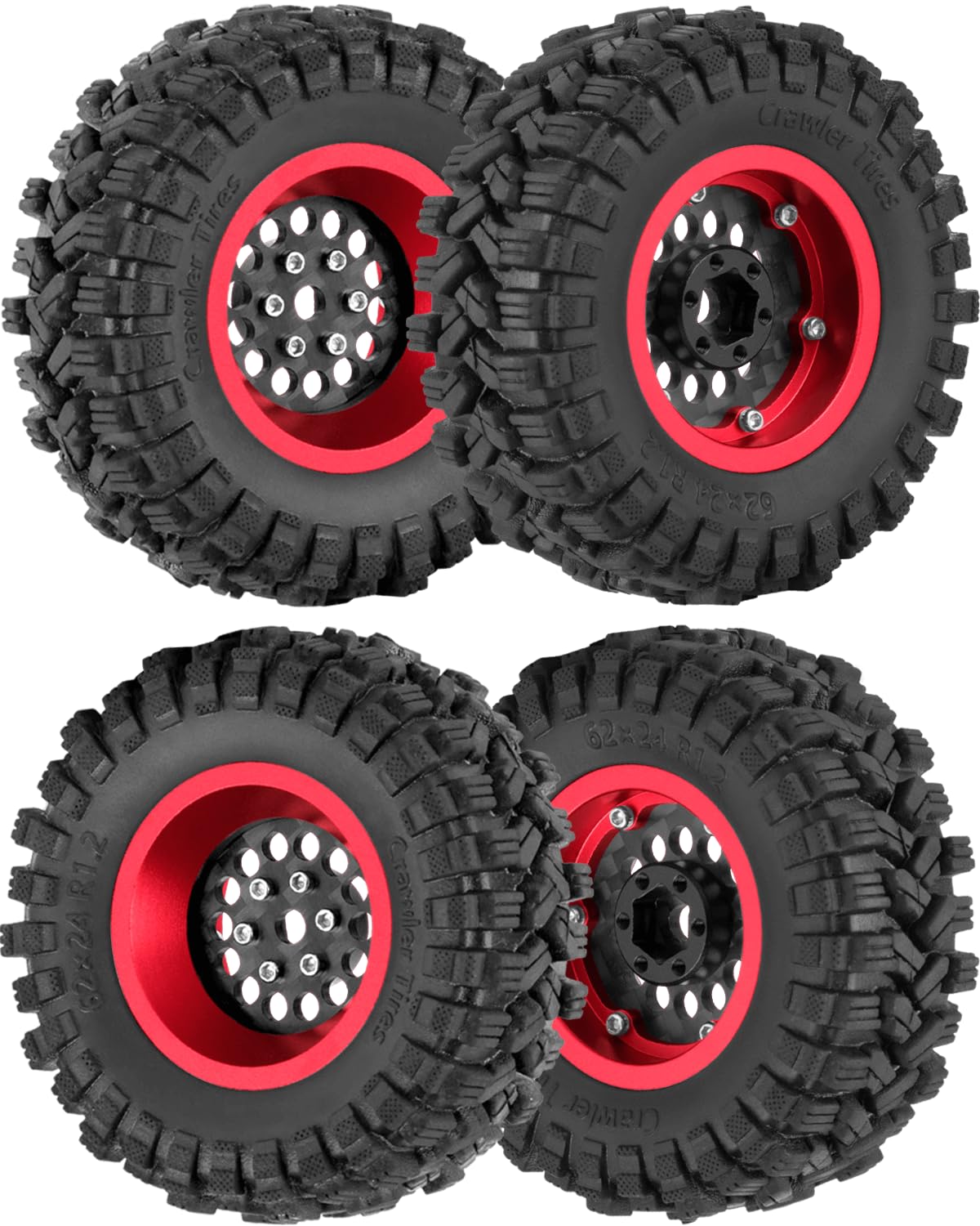 RcarmubWow 1.2" Beadlock Wheels and Tires for 1/18 TRX4M 1/24 SCX24 RC Crawler,Carbon Fibre rc Wheels 1.2 Beadlock Whees w/Soft Rubber Tires 1.2 rc