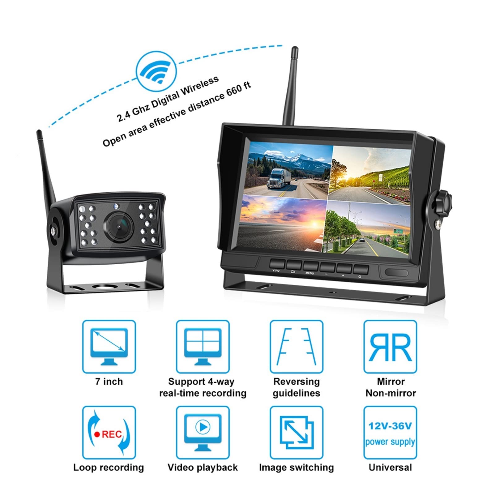 AHD Bezprzewodowy DVR. Car Monitor 7 Inch Display Vehicle Auto Screen Rear View Truck Monitors Reverse Back Up Recorder Wifi Camera, Seria Pro(Only Camera)