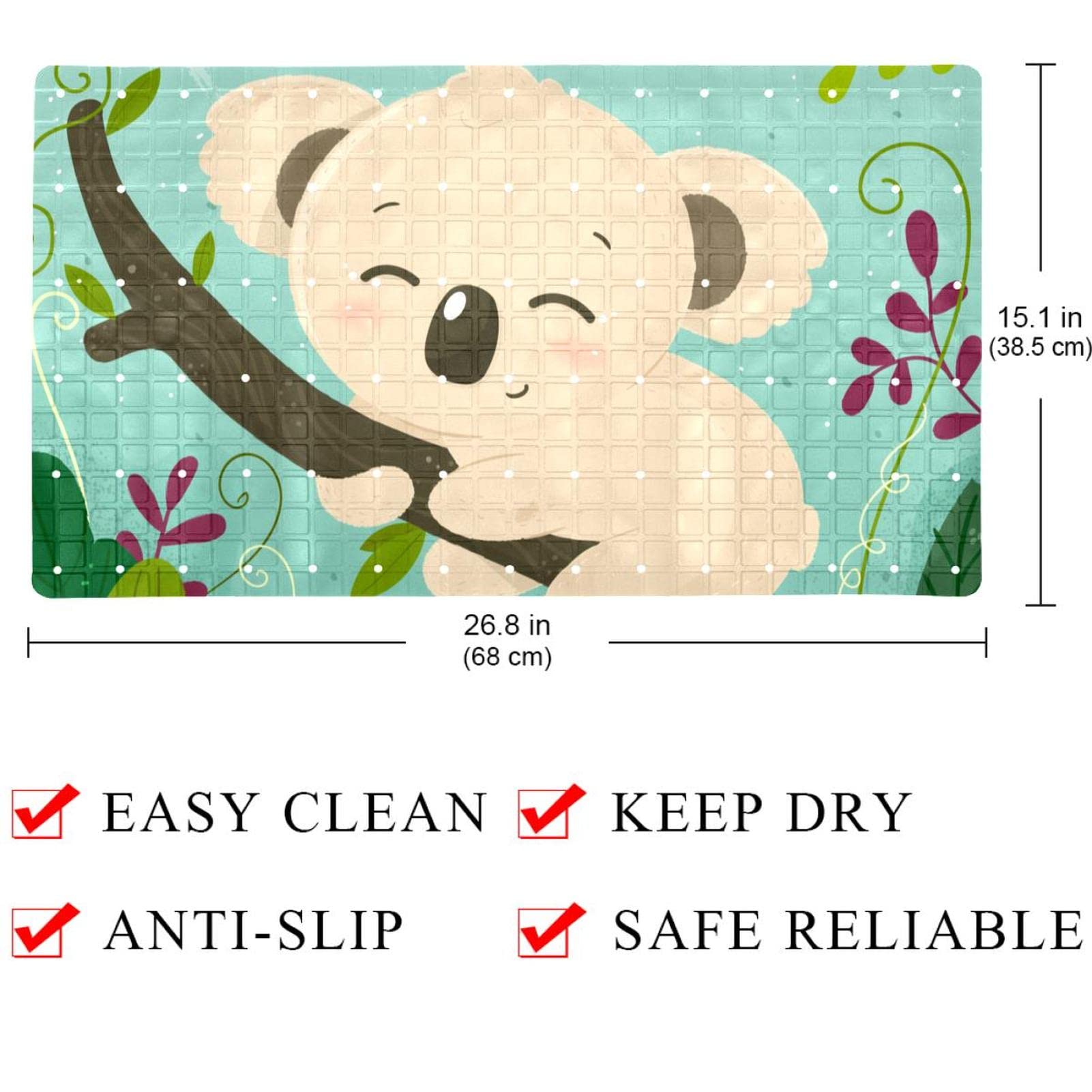 Rutschfeste Badematte Für Badewanne & Dusche – Mit Saugnäpfen, Abflusslöchern & Süßem Koala-Druck, Kinderfreundlich, 90 X 40 Cm