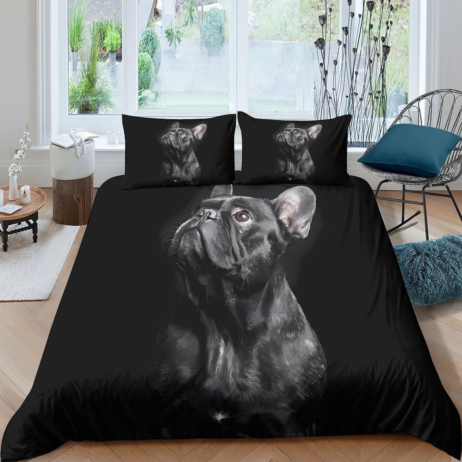 Ctjqhvkz Style-5 3D Printed Black French Bulldog Fitted Sheet Microfiber For Bedroom Decor Dorm Mattress Cover Protection Single（135X200cm）