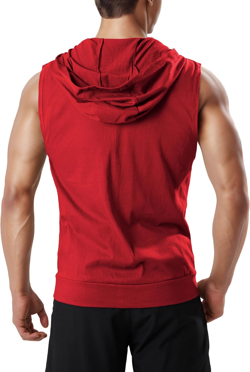 Ohoo Men's Slim Fit Workout Hooded Tank Tops Two Way Zip Up Sleeveless Gym Shirts Bodybuilding Hoodies 100% Cotton - Image 2
